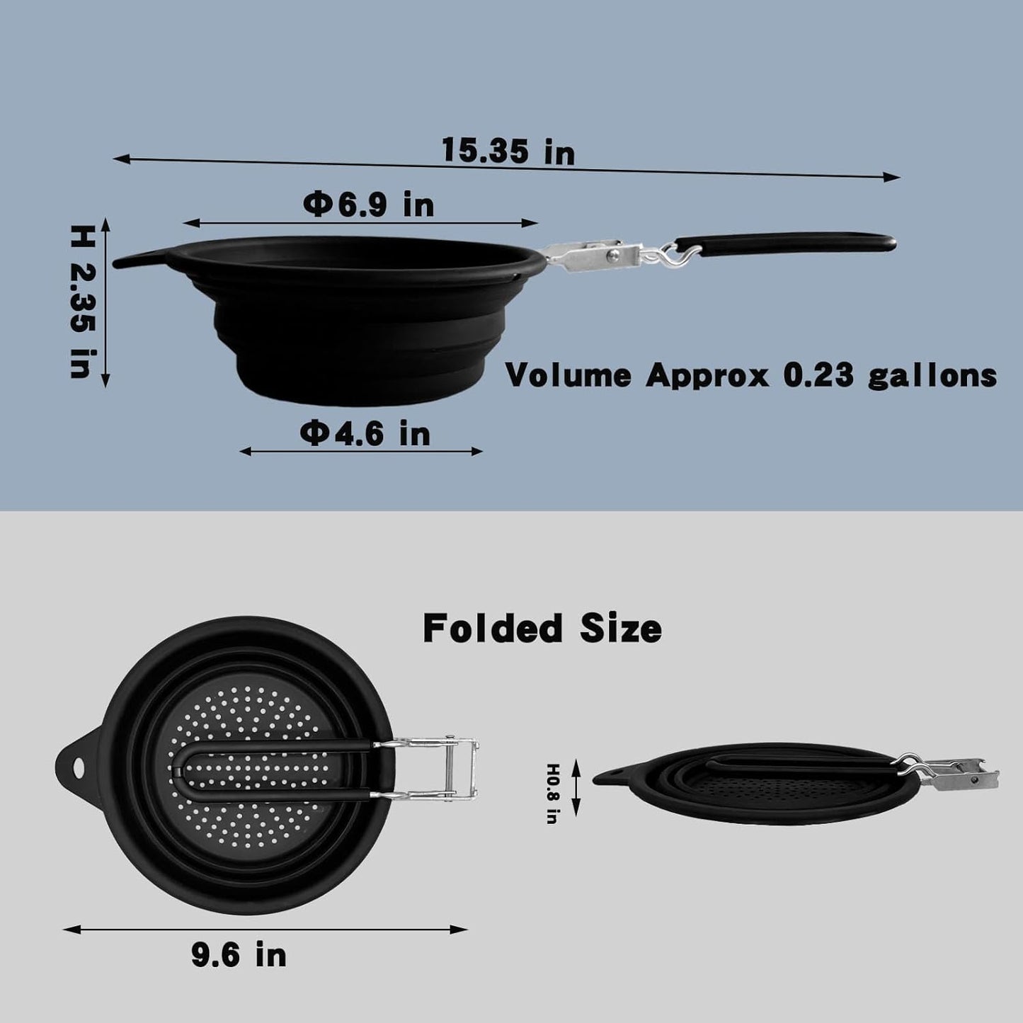 Silicone Collapsible Colander with Handle,Home/RV Kitchen Space Saving Silicone Colander,Drainage of Food,Vegetables,Fruits (Grey)