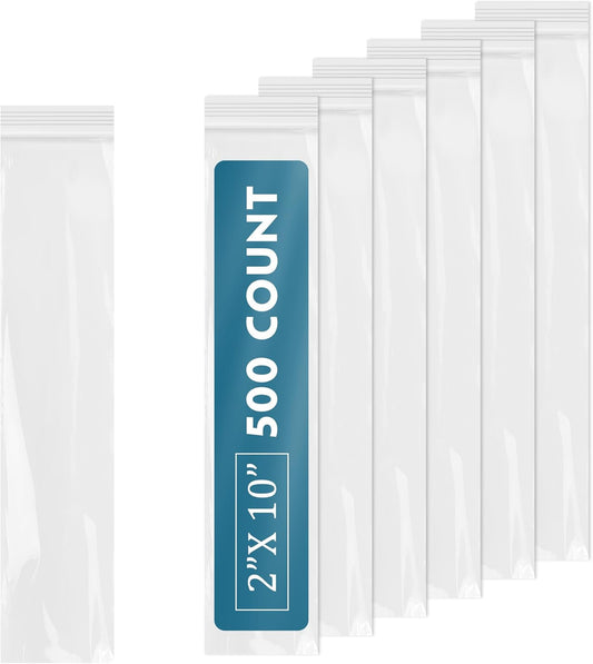 iMailer - 500 Pcs - 2" x 10" Incense Bags-Resealable Zip Bags for Snack, Necklaces, Jewelry, Packaging & Shipping