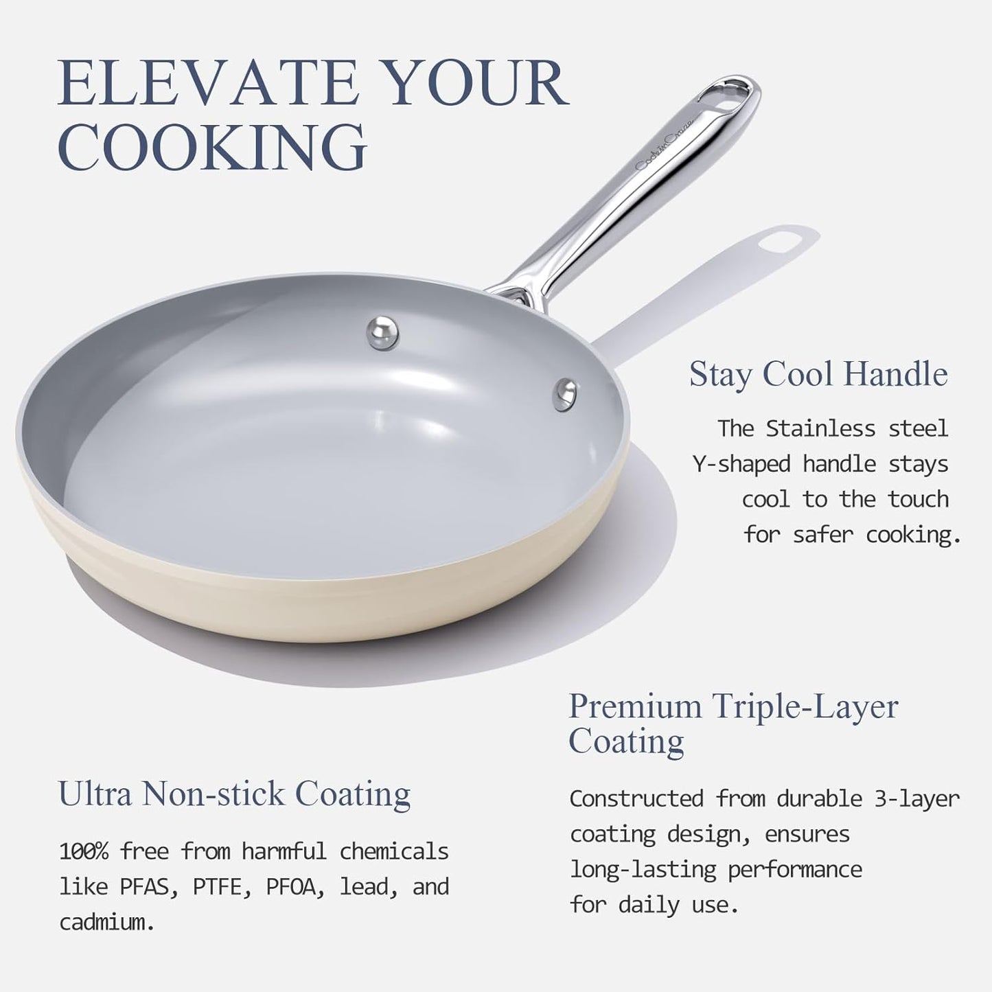 Nonstick Ceramic Frying Pan 10 Inch for Induction Cooktop - Non Toxic, PTFE/PFOA/PFAS Free, Oven & Dishwasher Safe up to 500°F - Non Stick Small Skillet with Stay-Cool Handle - Cream