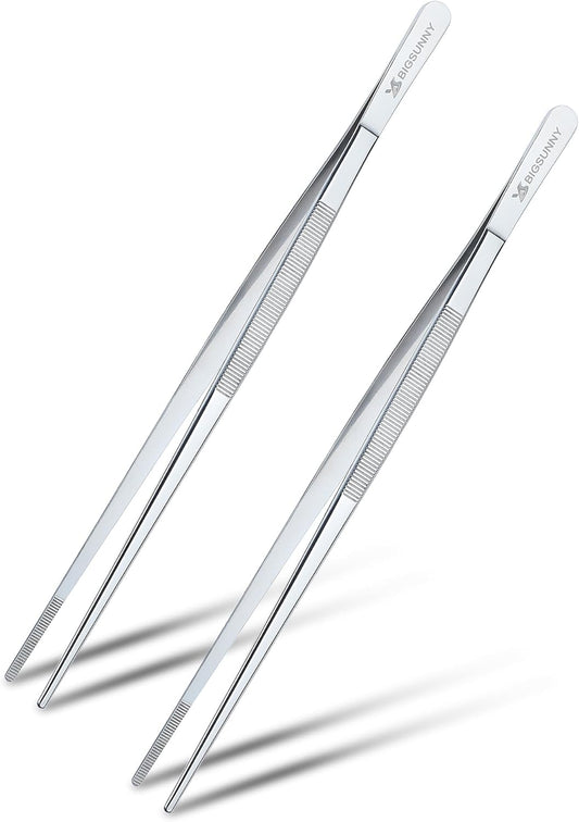 MSY BIGSUNNY 10 Inch Kitchen Food Tweezers Fine Stainless Steel Tweezer Tongs, Multi-function Kitchen Serving Tongs - Set of 2