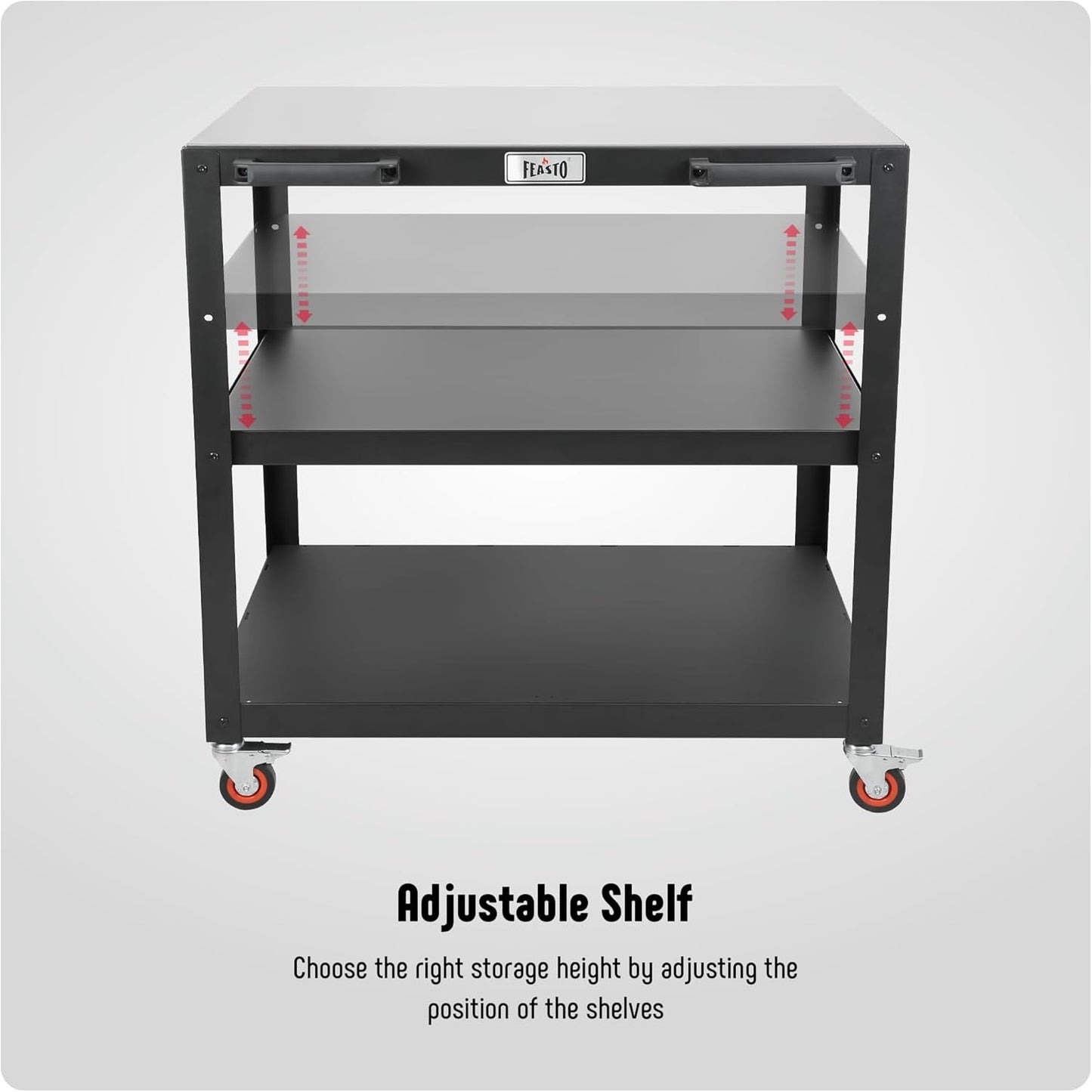 36''x 24'' Large Movable Pizza Oven Table for Outdoor, 304 Stainless Steel Grill Cart with Wheels, 3-Shelf Outdoor Kitchen Prep Table Pizza Oven Stand on Wheels for Ooni 16, Blackstone Griddle