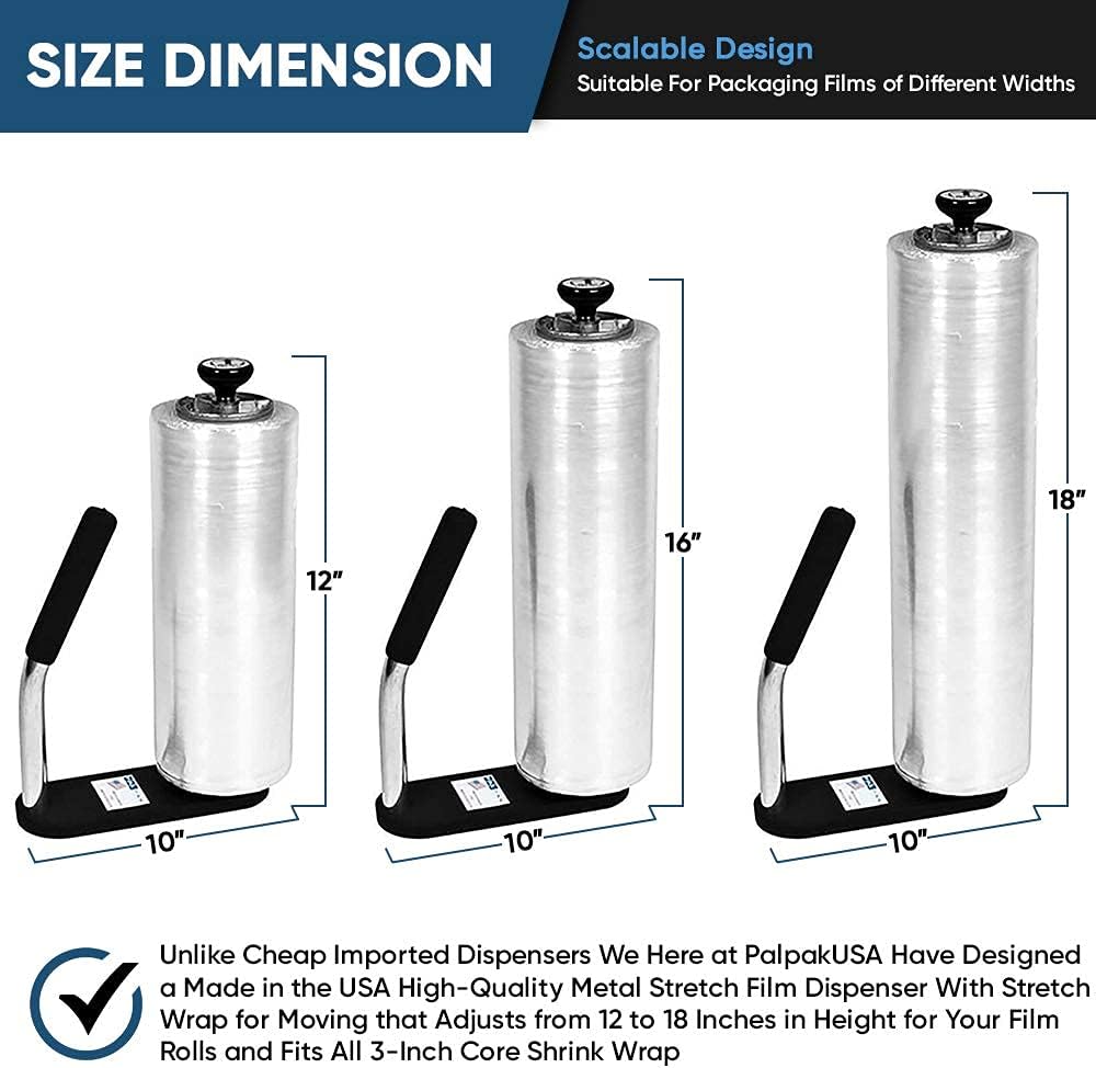 New! PalPak300 BACKSAVER - Best Selling Stretch Film Dispenser with Extended Handle, Industrial Strength for Packing Wrap, Holds 14"-20" Rolls with Adjustment Furniture, Boxes & Pallets (12 Pack)