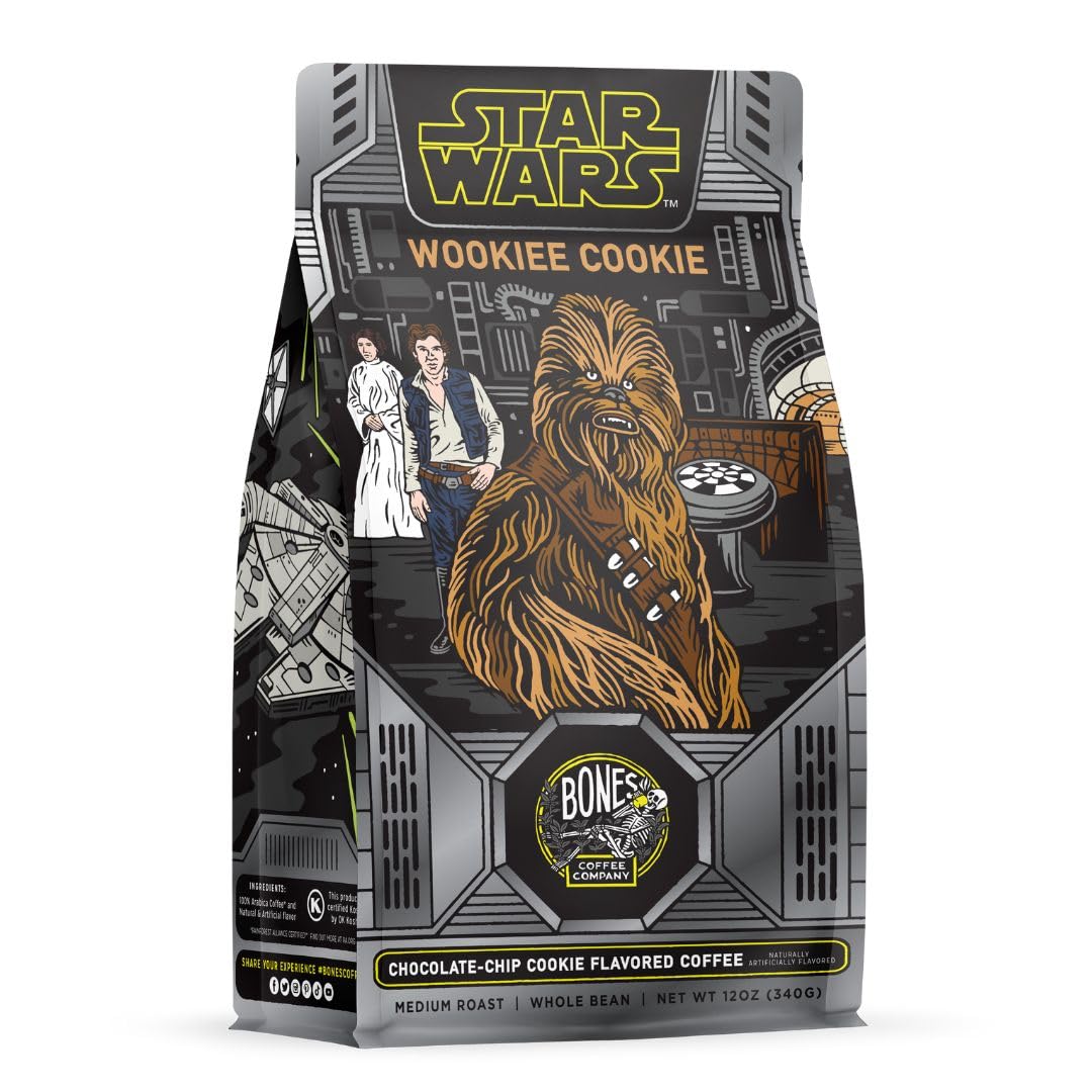 Bones Coffee Company Star Wars Wookiee Cookie Chip Cookie Flavor Flavored Coffee, Medium Roast Low Acid Arabica Beans Compatible with Auto drip and French Press Coffee Maker, 12 Oz Whole Bean