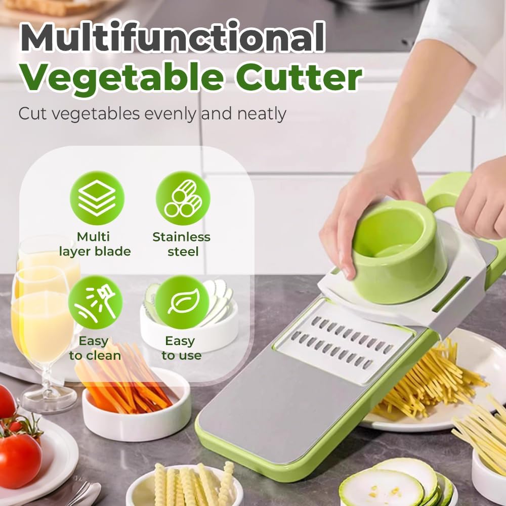 Multifunctional Vegetable Cutter, 2025 New Vegetable Slicer with Adjustable Stainless Steel Blade, Kitchen Chopper with Hand Guard for Vegetable, Fruit, Onion, Potato, Tomato, Cabbage (1pcs)