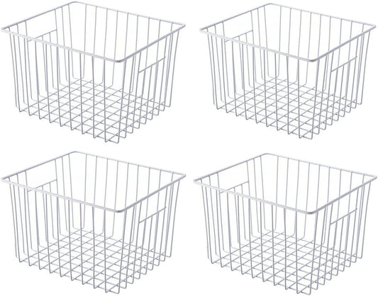 SANNO Freezer Baskets Freezer Wire Storage Basket, Organizer Food Storage Bin with Handles for Cabinets, Pantry, Closets, Bedrooms 11.8" x 11.8" x7"