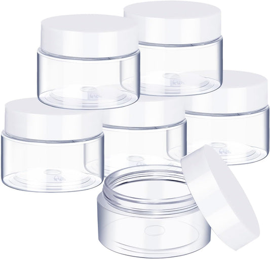 6 Pack 6 oz Plastic Jars Containers with Lids Wide-mouth Refillable Leakproof Reusable Round Empty Jars for Travel Cosmetic Dry Food Spice Cookie Candy Home Kitchen Organizing (White)