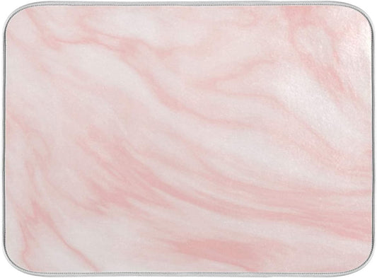 Super Absorbent Dish Drying Mat, Microfiber Fast-Drying Dish Mat, 24" x 18", Kitchen Dish Drying Pad, Pink Coral Marble