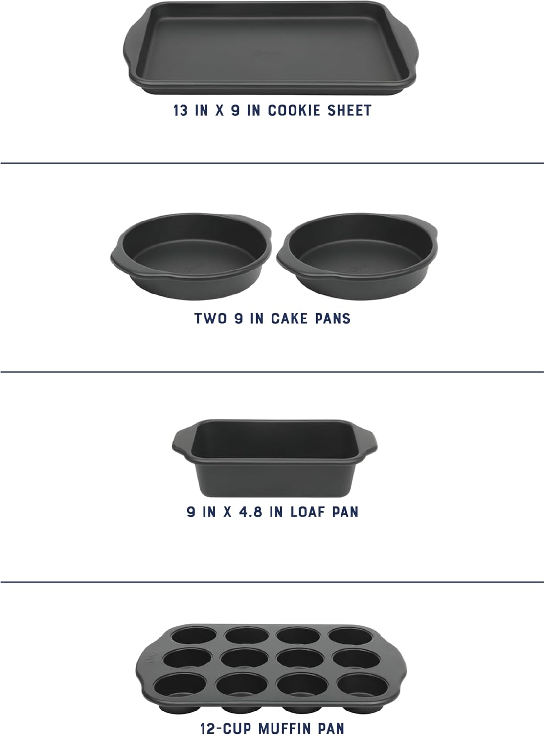 Oster Teston 5 Piece Carbon Steel Baking Pans Bakeware Set w/Premium PFA Free Nonstick - Matte Black