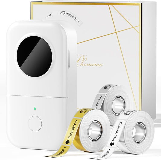 Phomemo D30 Label Maker with 3 Tapes, Bluetooth Wireless Mini Pocket Smartphone Label Maker Machine, Small Thermal Printer Rechargeable Labeler for Home Office Labeler, Works with Tablet, Phones