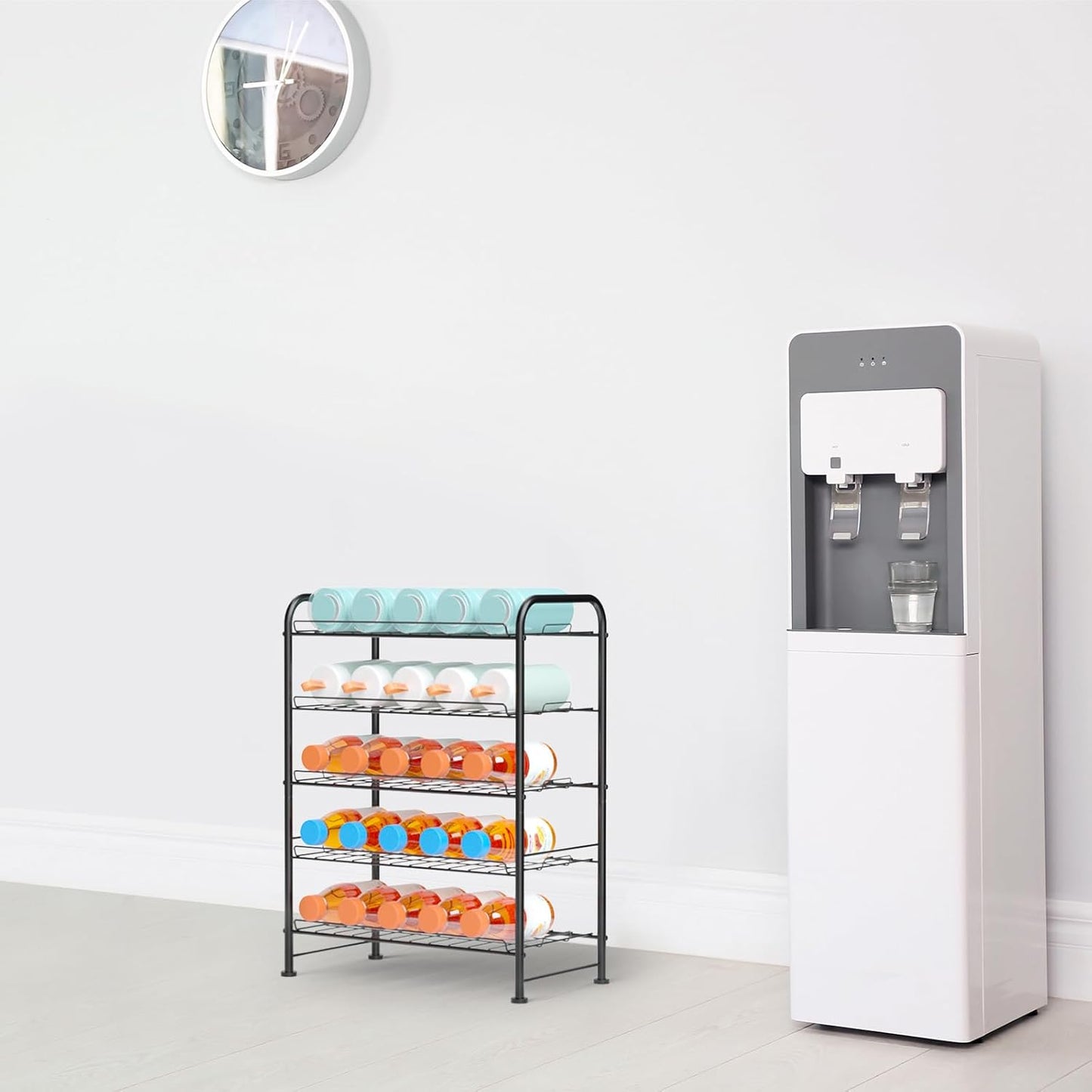 Water Bottle Organizer 5 Tier FreeStanding Water Bottle Storage Rack Metal Beverage Can Dispenser for Pantry, Kitchen Cabinet Countertop, Black