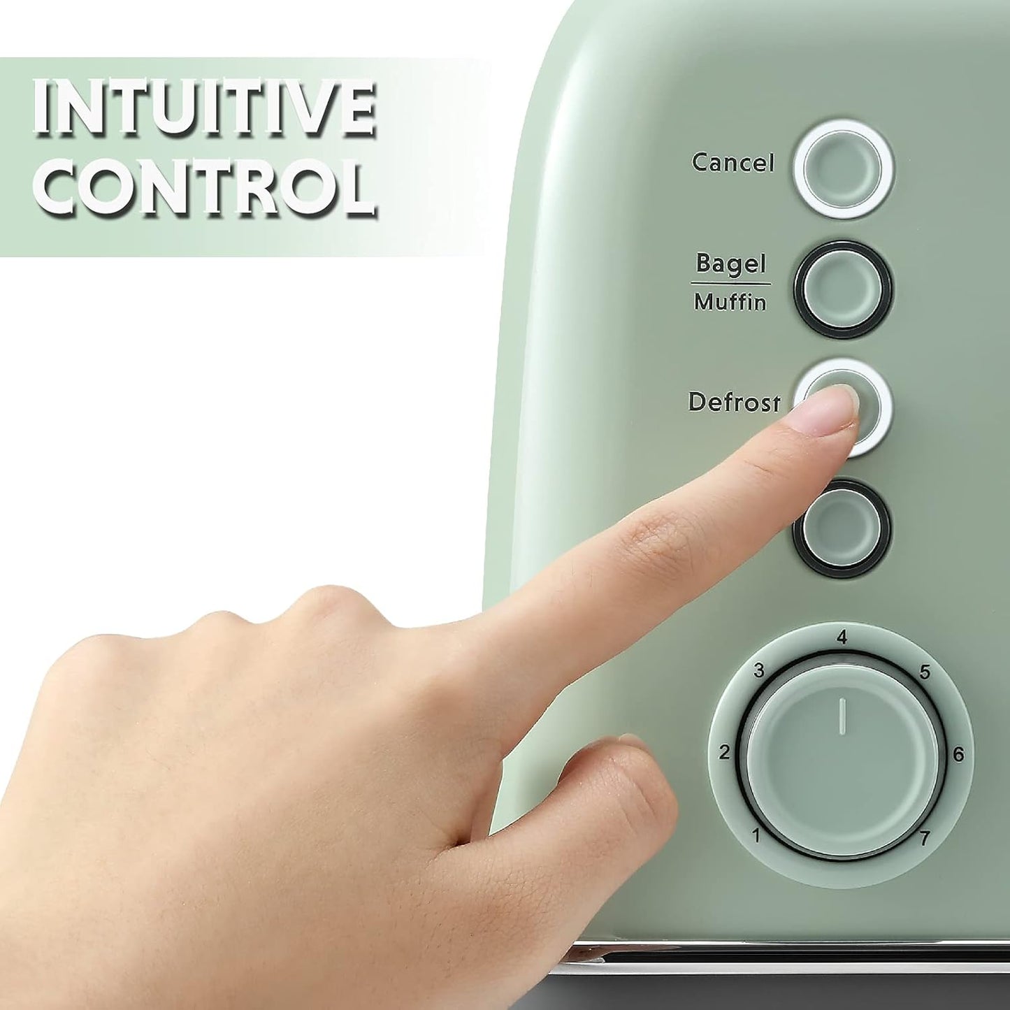 BUYDEEM DT620 2-Slice Toaster, Extra Wide Slots, Retro Stainless Steel with High Lift Lever, Bagel and Muffin Function, Removal Crumb Tray, 7-Shade Settings,Cozy Greenish