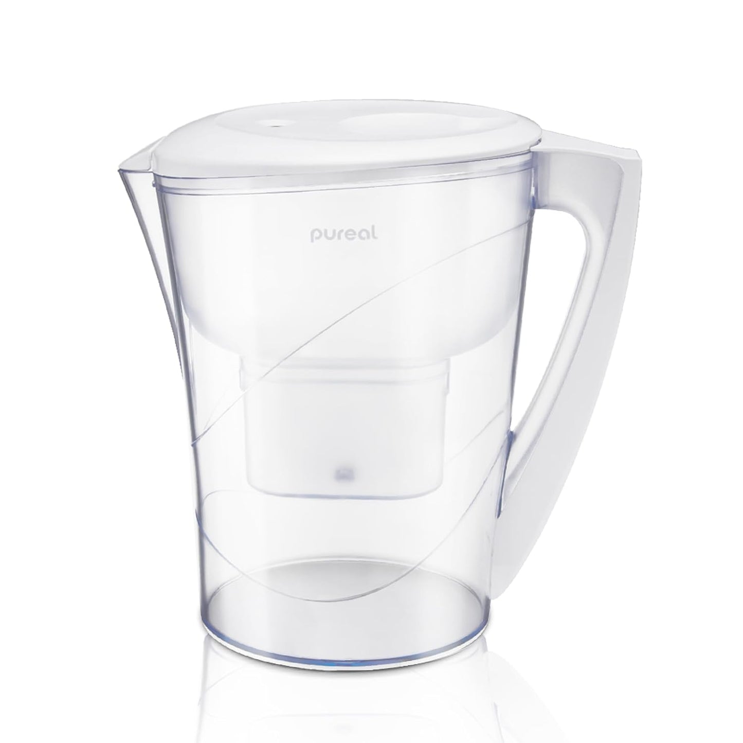 Pureal Water Pitcher PPJ-350, WQA Gold Seal-Certified Water Purifier Reduces Chlorines and Chloroform, Chubby Large-Capacity (10 Cups) with Smart Filter Change Indicator