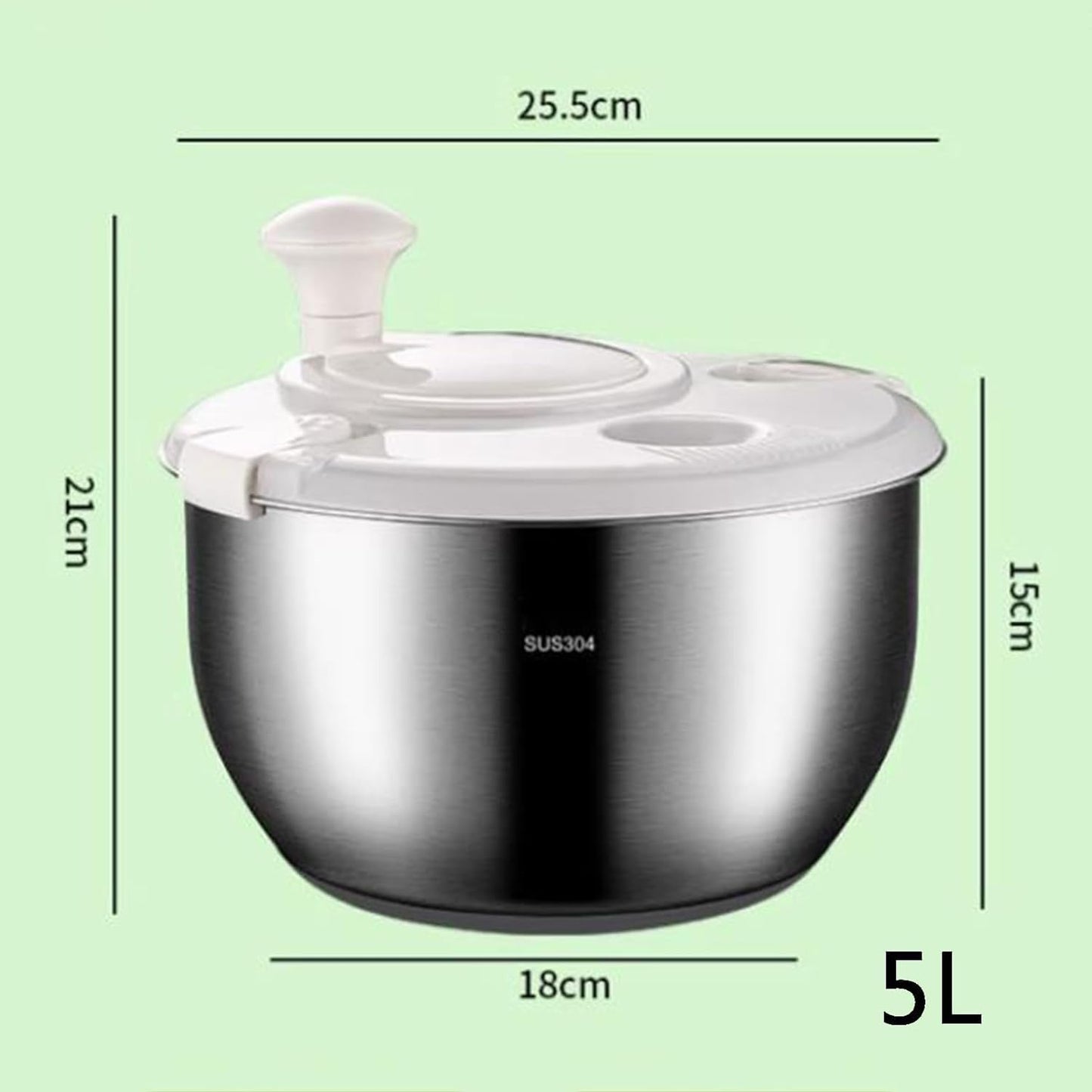 6L Salad Spinner, Stainless Steel Large Vegetable Washer, PP Lid, for Fruit Washer， Pasta and Fries Spinner