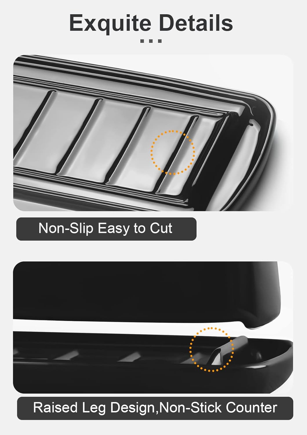 Nucookery Ceramic Butter Dish with Lid | Raised Legs and Non-Slip Strip Design | Porcelain Health | Dishwasher Safe, Black