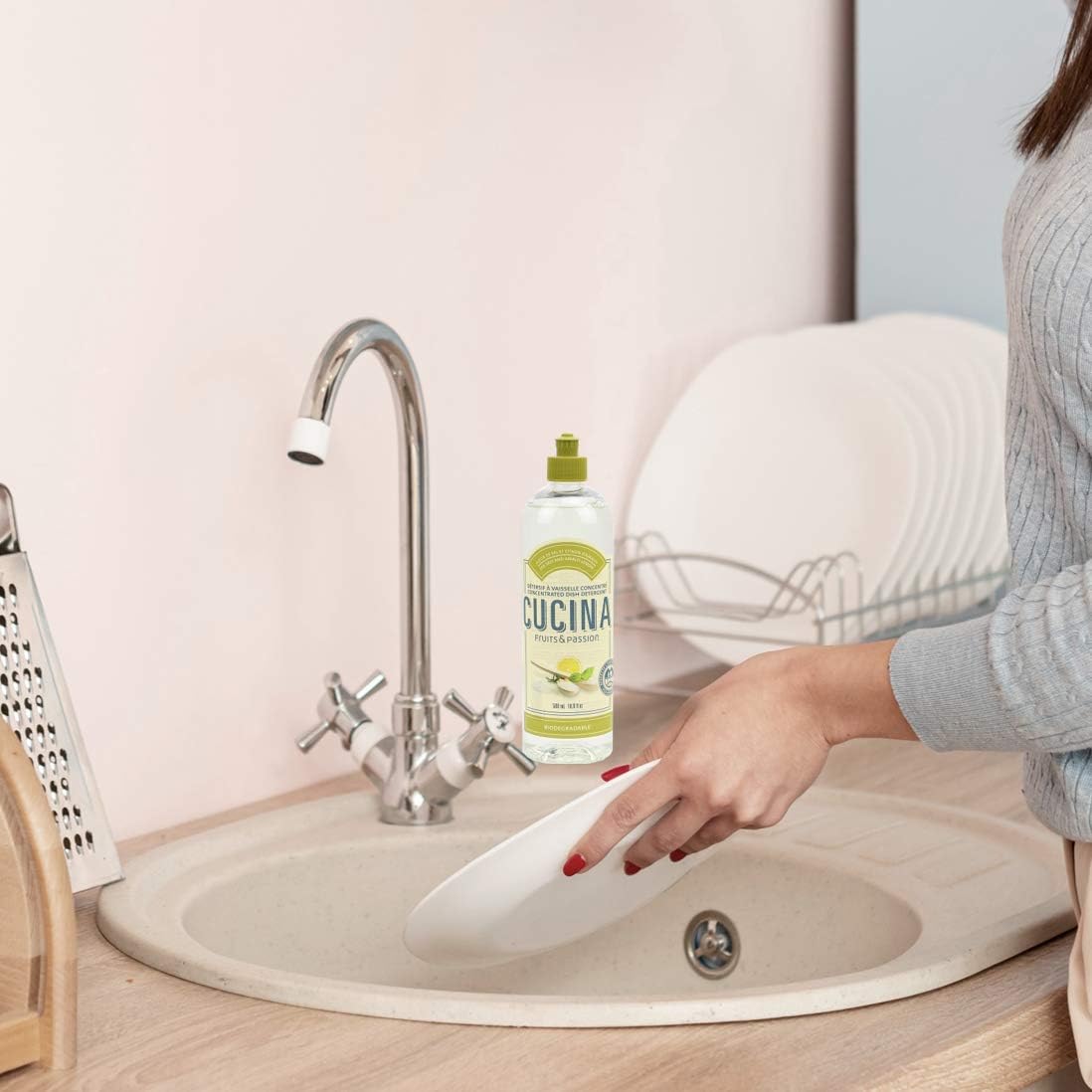 Cucina Fruits & Passion Biodegradable Concentrated Liquid Dish Soap Detergent 16.9 Ounces - 2 Pack (Sea Salt and Amalfi Lemon)