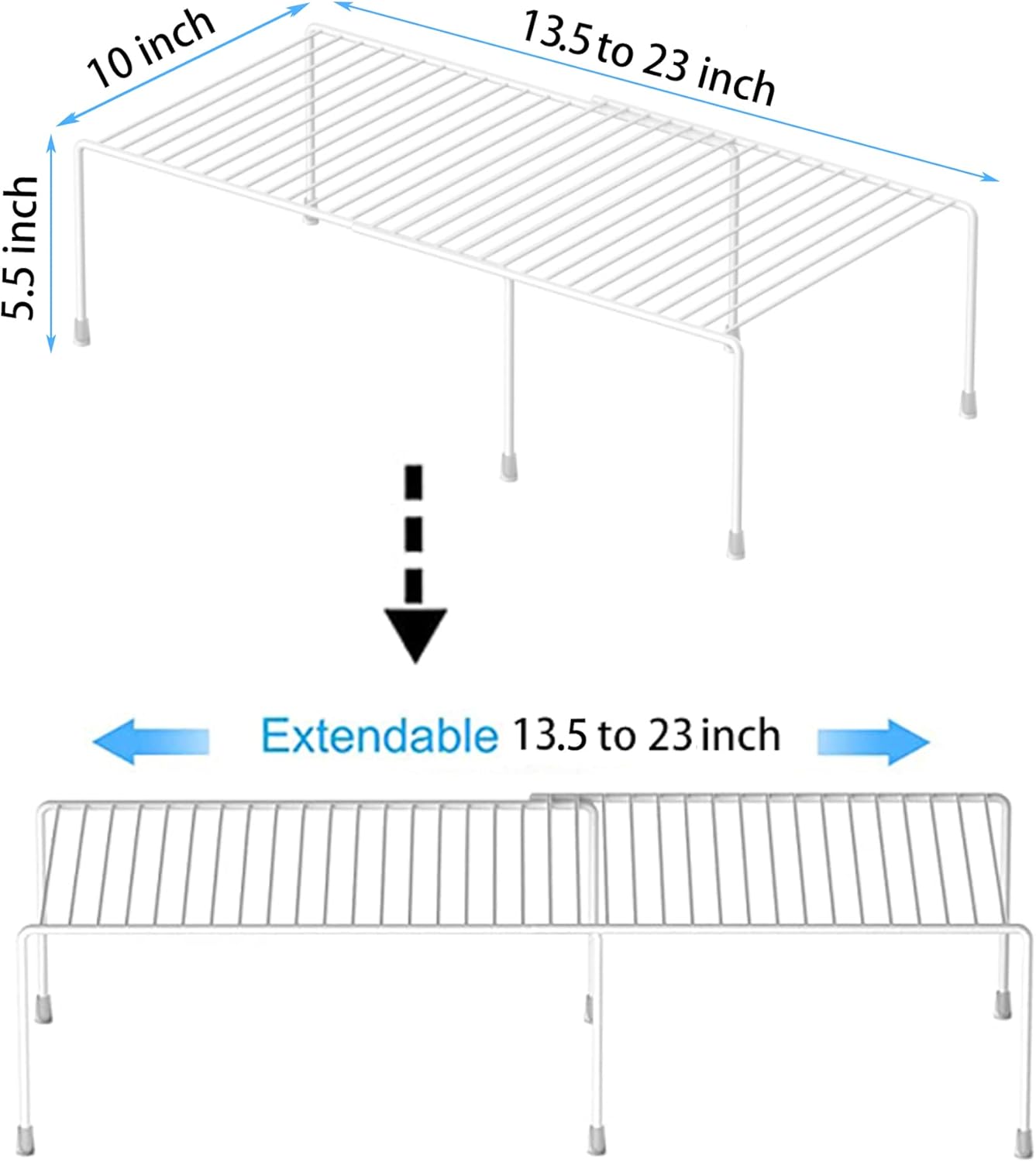 Redrubbit Cabinet Storage Shelf Rack, Expandable Metal Rustproof Kitchen Counter and Cabinet Shelf, Storage Rack Organizer Space Saver for Kitchen, Fridge, Cabinet, Bathroom, White, Set of 6