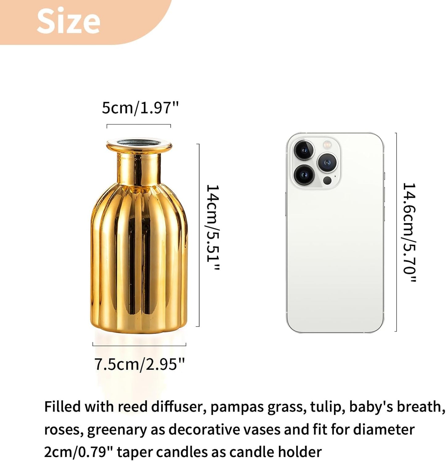 NUPTIO Bud Vases Glass Gold: 6 Pcs Small Vase Set in Bulk for Flowers - Mini Vintage Flower Bottle Single Assorted Vases for Wedding Table Centerpieces