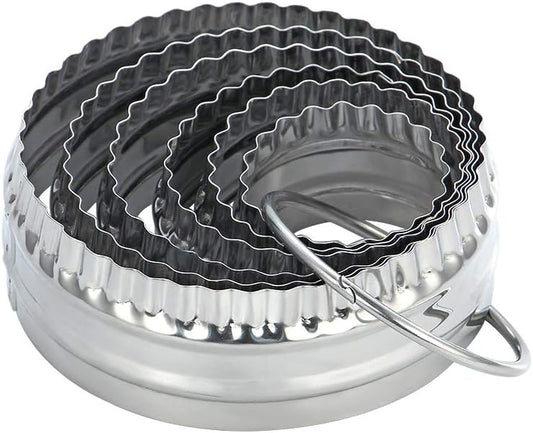 Fluted Cookie Cutters- Round Biscuit Cutters Set of 6 Pieces, Double Sided Fluted and Plain Edge Cookie Cutters, Stainless Steel