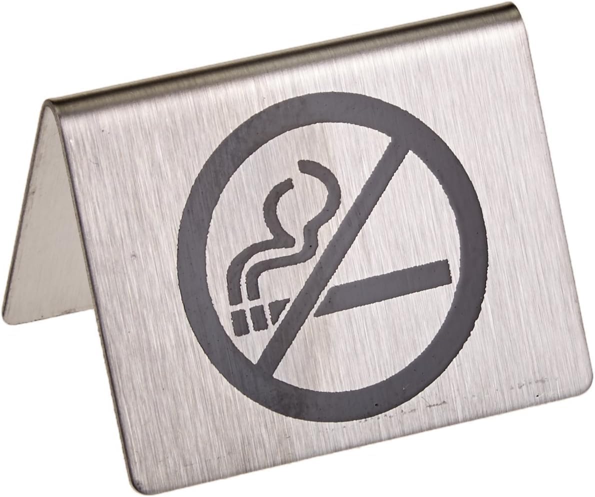 New Star Foodservice Stainless Steel Table Tent Sign (Silver (No Smoking), 2 x 1.5-Inch (Set of 6))