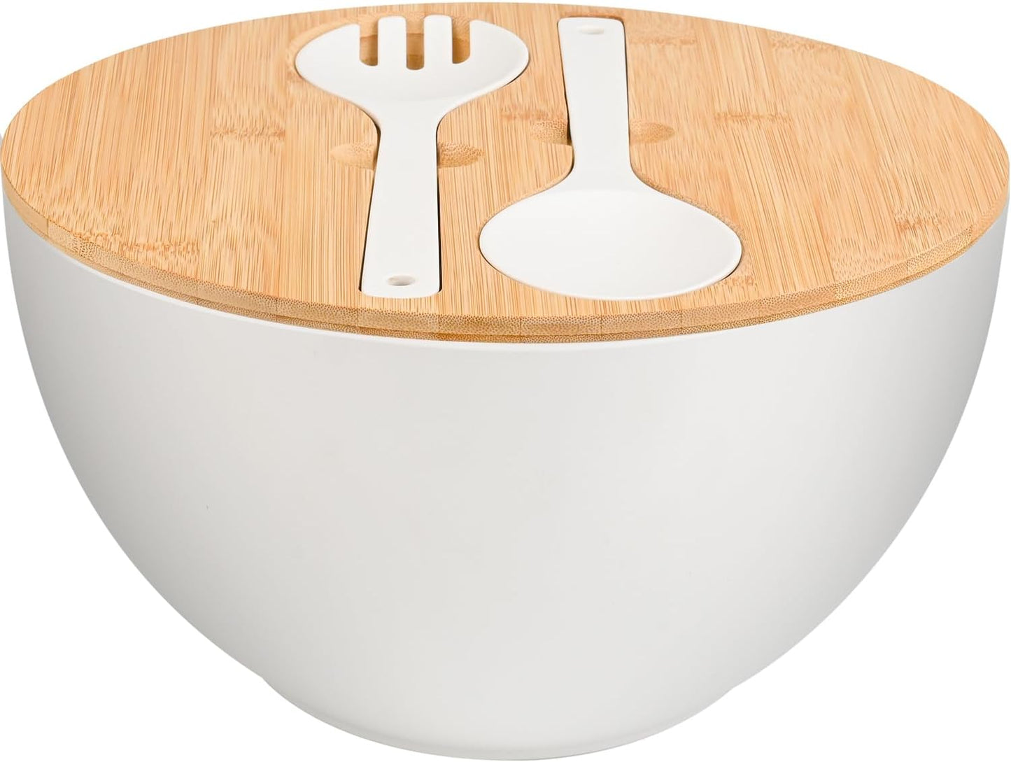 Salad Bowl with Lid, 12" Extra Large Bamboo Fiber Salad Bowl with Servers Set for Kitchen, Nature Bamboo Mixing and Serving Bowl with Lid, Spoon and Fork for Fruits,Salads and Vegetables