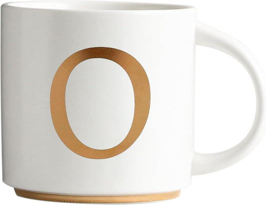 COLLECTIVE HOME - Monogram Ceramic Mugs, 15 oz Golden Initial Coffee Cups, Elegant Alphabet Tea Mugs, Elegant Personalized Mug with Gift Box, Unique Mug with Double Side Capital Letter (O)