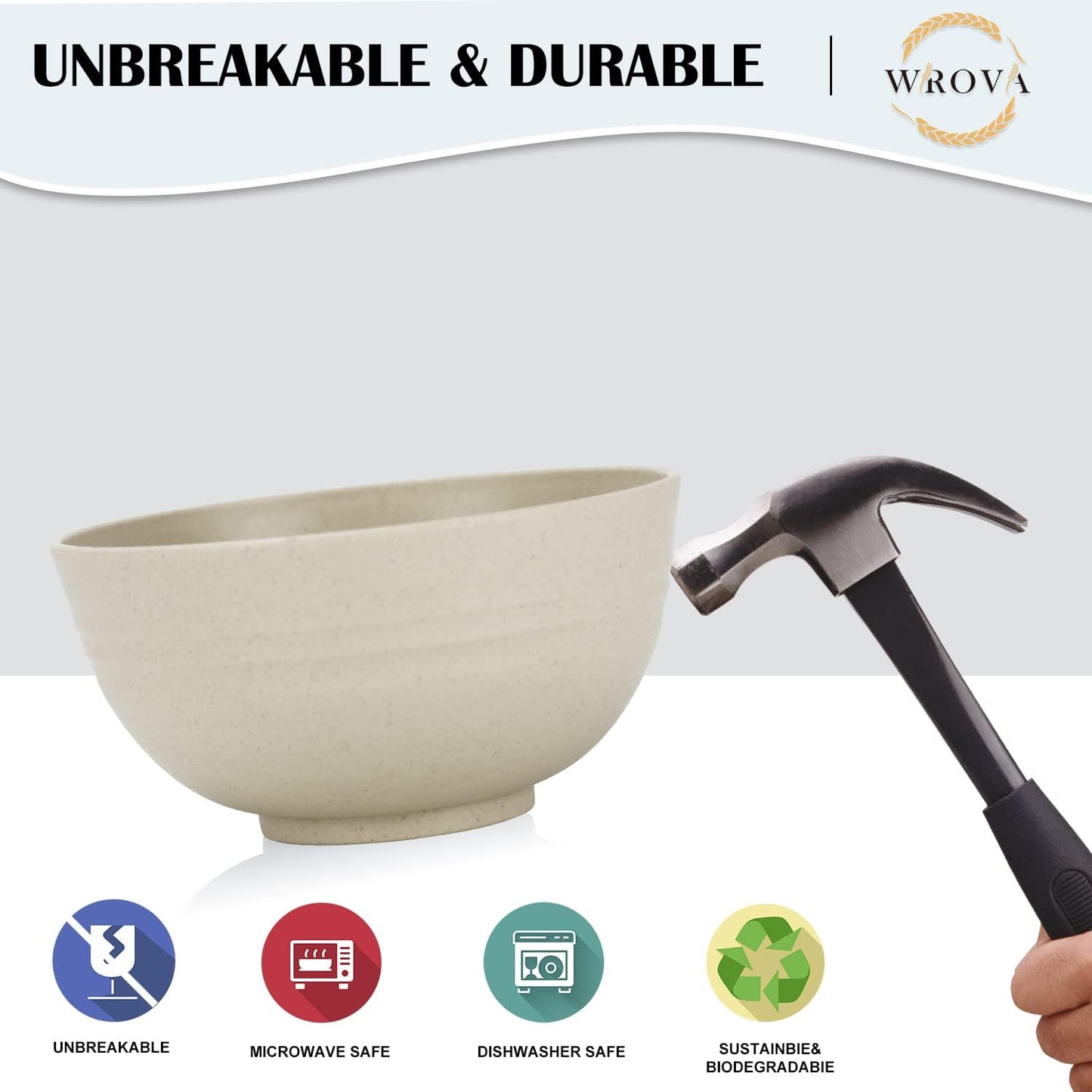 Wheat Straw Bowl Sets,8 PCS Unbreakable Cereal Bowls 26 OZ,Microwave and Dishwasher Safe Bowls, Kitchen Bowl suitable for cereal,salad,snack and soup (Beige)