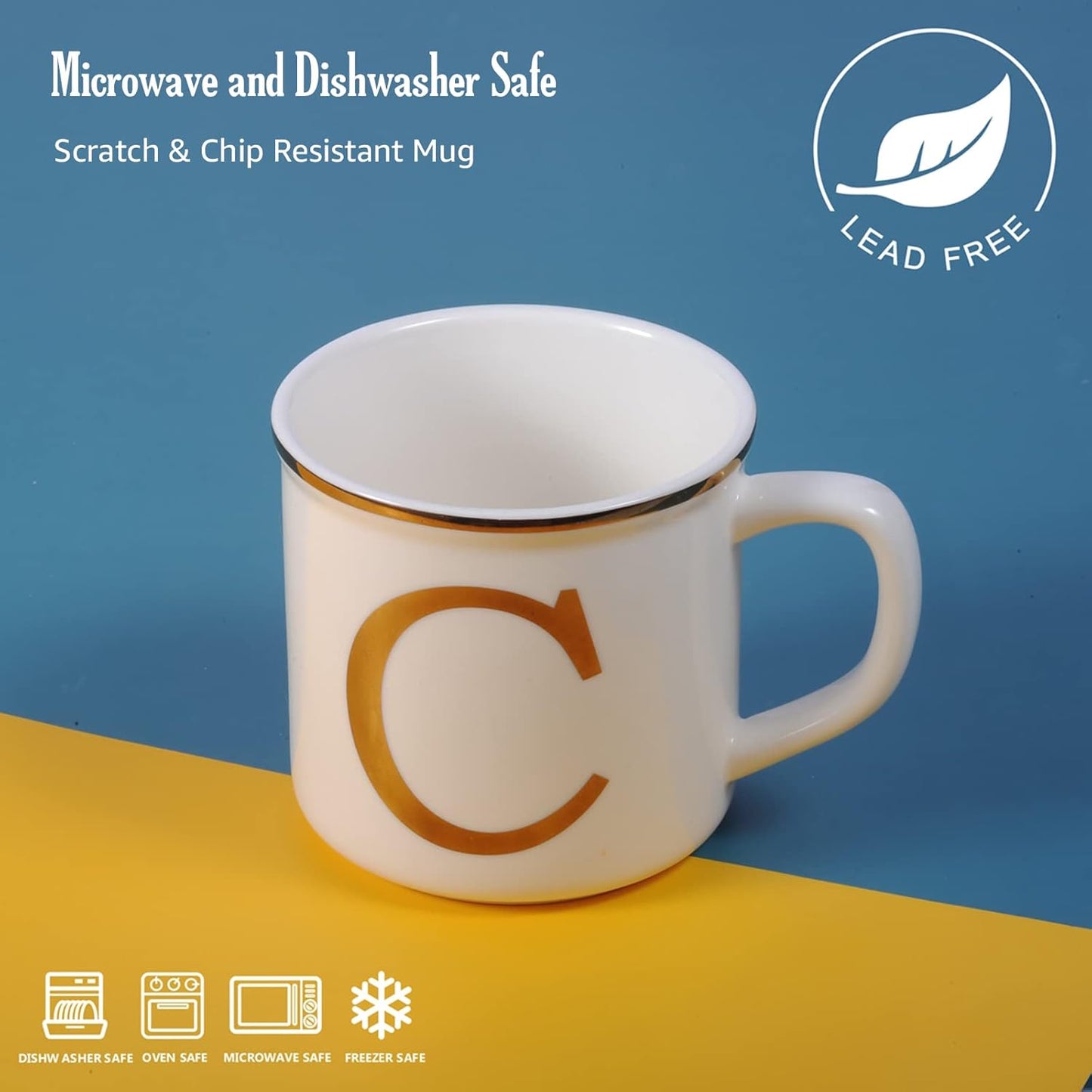 Miicol Ceramic Coffee Mug 16 oz, Monogram Coffee Cup, Golden Initial Tea Mug, Personalized Tea Cup, Unique Gift, Large Mug for Home, Office, Letter C