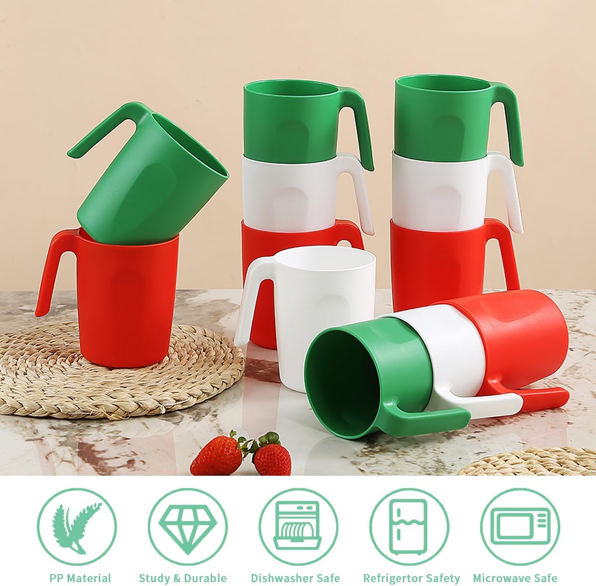 Kyraton Plastic Mug Set 12 Pieces, IT Color Unbreakable And Reusable Light Weight Travel Coffee Mugs Espresso Cups Easy to Carry And Clean, Dishwasher Safe