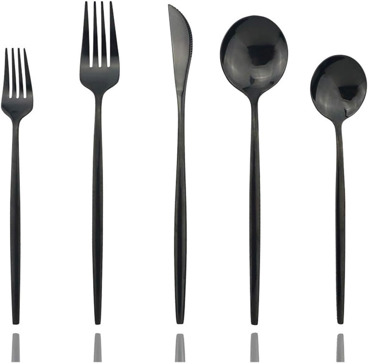 Shiny Black Silverware Set, JASHII 30-Piece Stainless Steel Satin Finish Flatware Set, Kitchen Utensil Set, Mirror Polished Tableware Cutlery Set for Home and Restaurant, Dishwasher Safe
