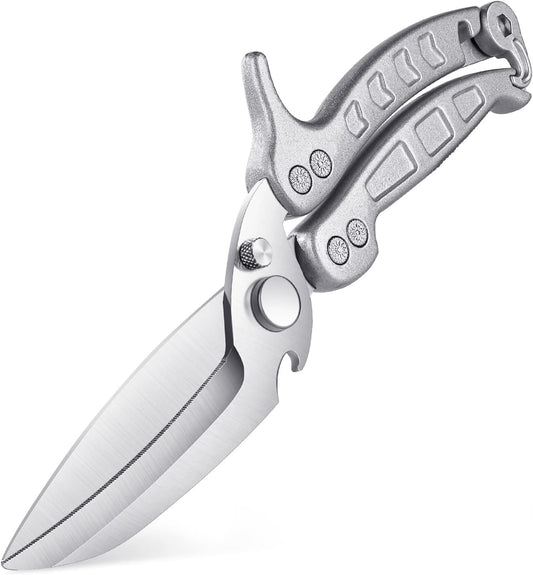 DRAGON RIOT Heavy Duty Poultry Shears - A Must Have Kitchen Shears for Chicken and Meat Cutting - Dishwasher Safe and Stainless Food Kitchen Scissors for Thanksgiving(Silver)