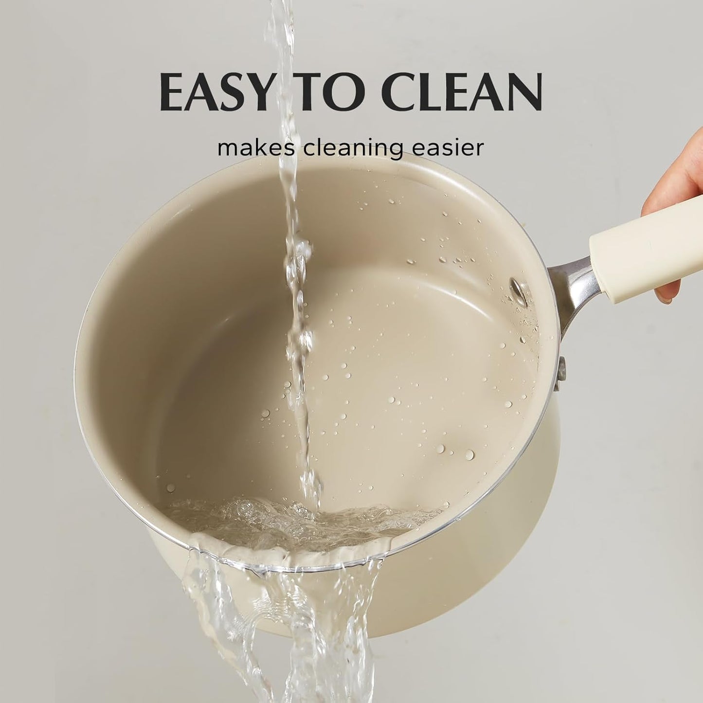 Redchef Ceramic Nonstick Saucepan with Lid, 1.5QT Small Cooking Pot, Non Toxic Sauce Pans for Kitchen, Cool Handle PFAS Free Compatible with All Cooktops, White