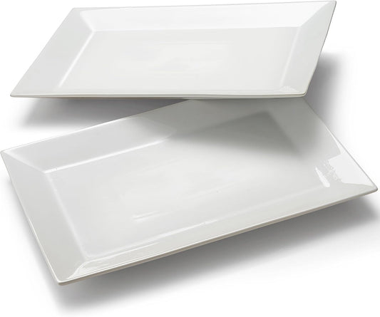 18" x 12" Large Serving Platters Set of 2, Porcelain Heavy-Duty Large Serving Trays, White Rectangular Plates for Turkey, Food, Fruit, Party, Wedding, Christmas, Chip and Scratch Resistant