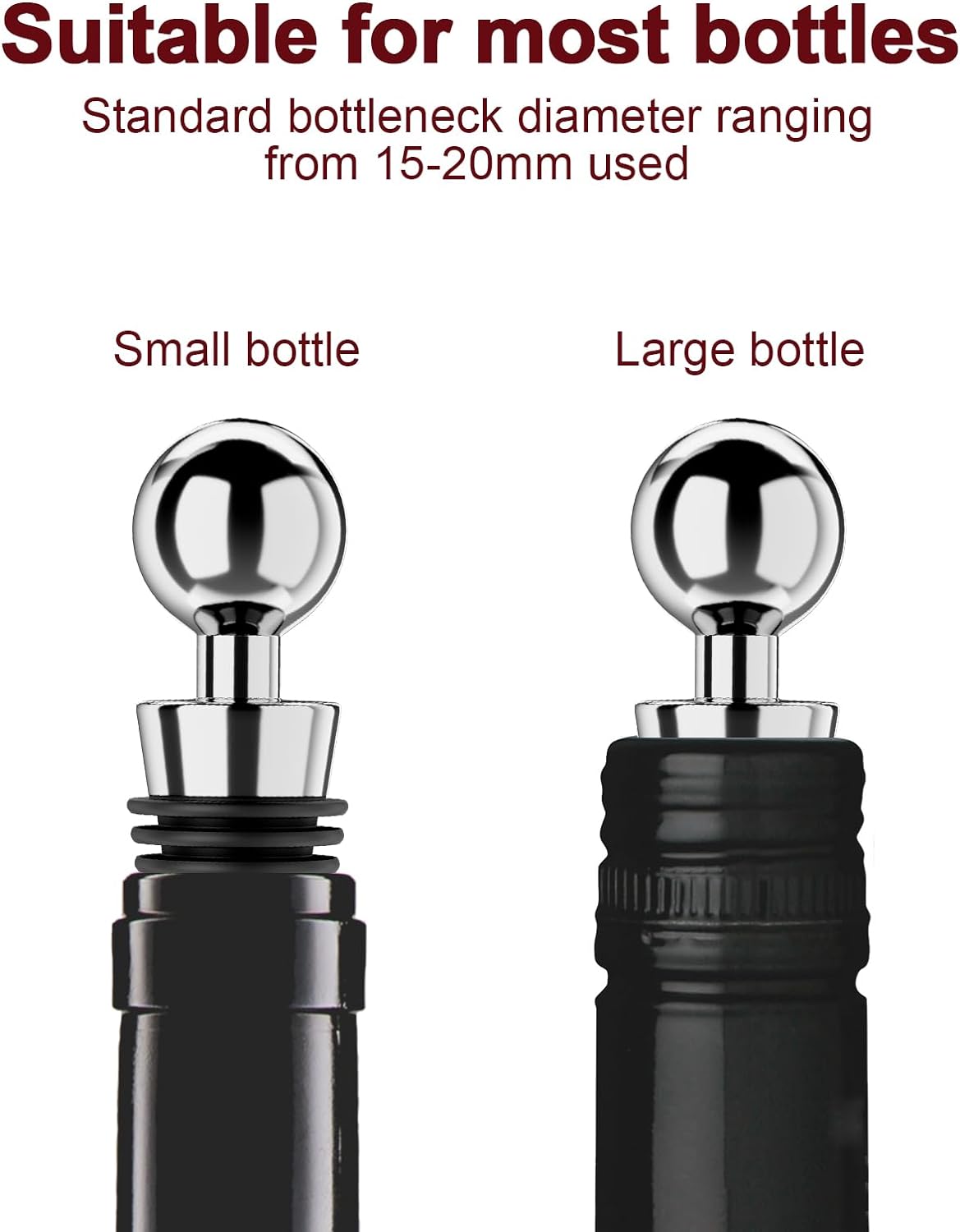 Wine Stoppers for Wine Bottles 3Pcs Vacuum Wine Bottle Stopper with Silicone Reusable Wine Corks, Leak proof Keep Fresh Suitable for Standard (Silver, 3 Pack)