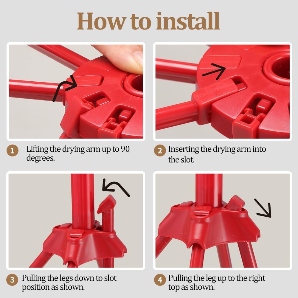 Ourokhome Collapsible Pasta Drying Rack, Plastic Foldable Homemade Fresh Spaghetti Stand Dryer Noodle Hanger for Kitchen with 10 Arms, Stable, Easy Storage, Quickly Set Up (Red)