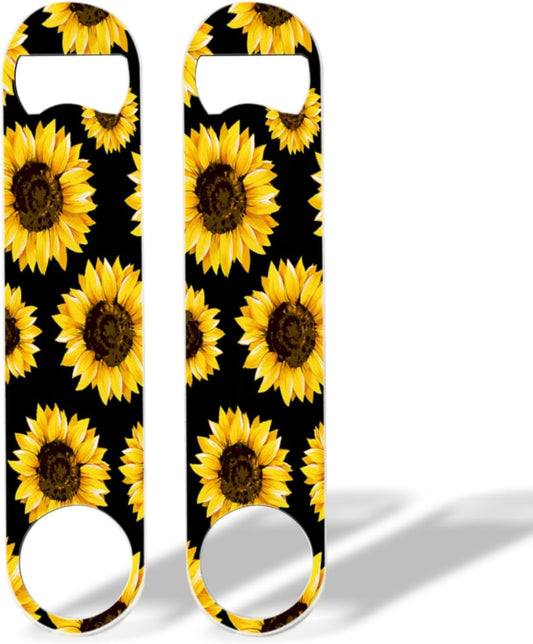 2 PACK Beer Bottle Opener, Stainless Steel Flat Bottle Openers,7 inch Metal Decor,Sunflowers On Black Background