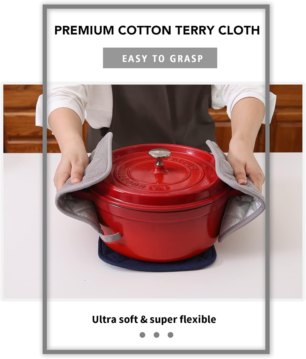 Joyhalo 4 Pack Pot Holders for Kitchen,Cotton Oven Holder with Great Heat Resistance,Non Slip Hot Pads for Kitchen Clearance,Grey