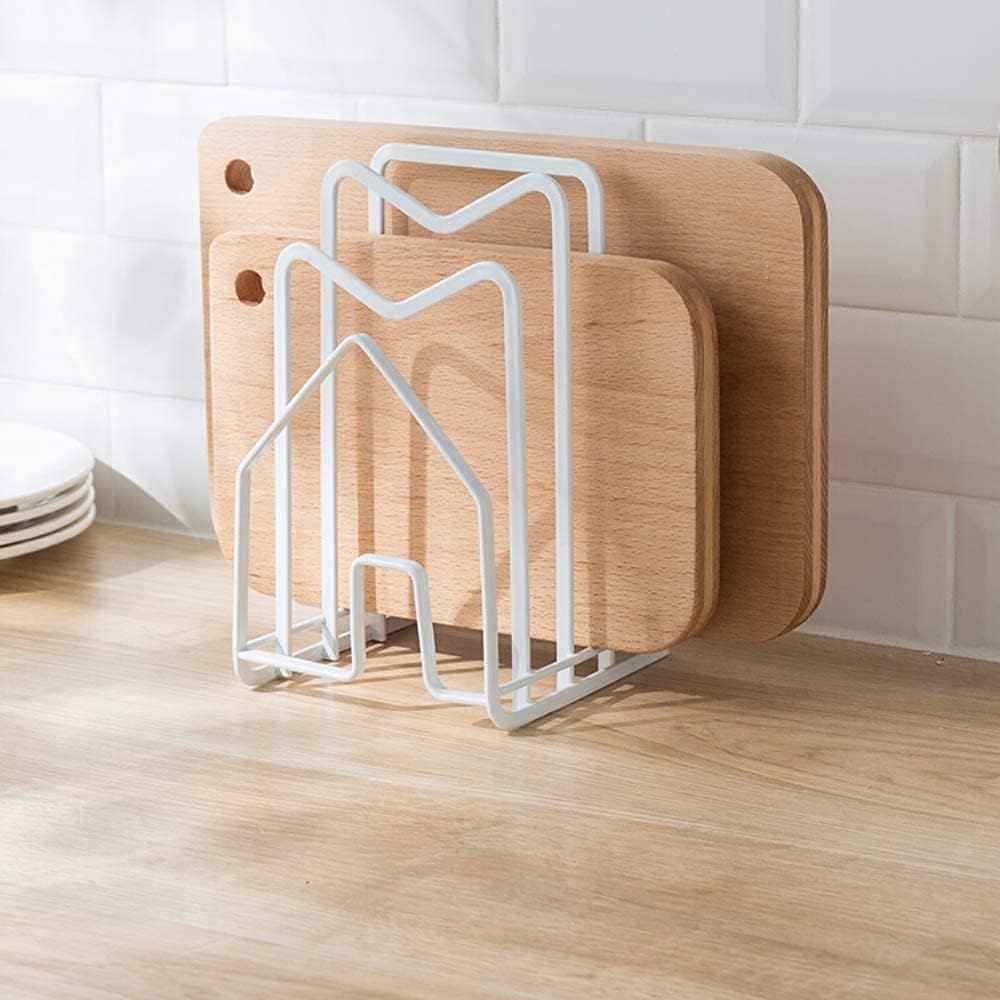 SUNFICON Cutting Board Rack Chopping Board Organizer Pot Pan Lids Holder Thin Bakeware Baking Tray Drying Display Stand Kitchen Countertop Cupboards Cabinet Office Sturdy Metal 4.92x5.7x8.47 in.White