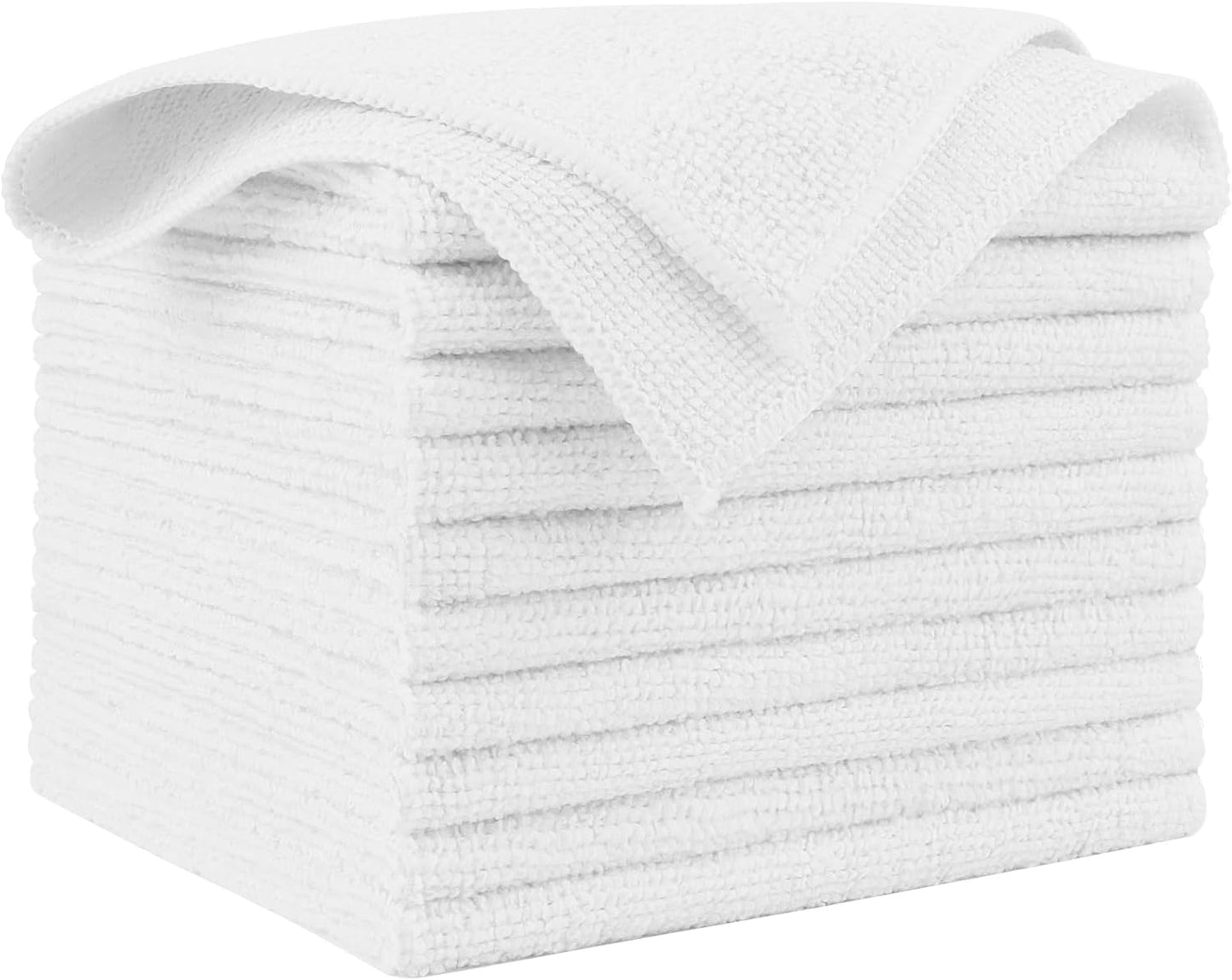 AIDEA Microfiber Cleaning Cloth White 10PK, Microfiber Towels for Cars, Premium Car Cloths, Dusting Cloth Lint Free Cleaning Rags for SUVs, House, Kitchen, Window, Workshops,12×12"