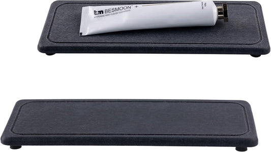 2 Pcs Water Absorbing Stone Trays, Kitchen/Bathroom Sink Soap Dish, Diatomite Tray Used for Hand Soap & Cosmetic Bottles in The Modern Home, 4" W x 10.2" L, Dark Gray