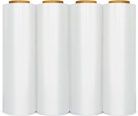 PSBM Stretch Wrap, 4 Pack, 18 Inch x 2000 Feet, 60 Gauge, Clear Plastic Cling, Cast Hand Stretch Film Rolls for Packaging Moving Packing Pallets