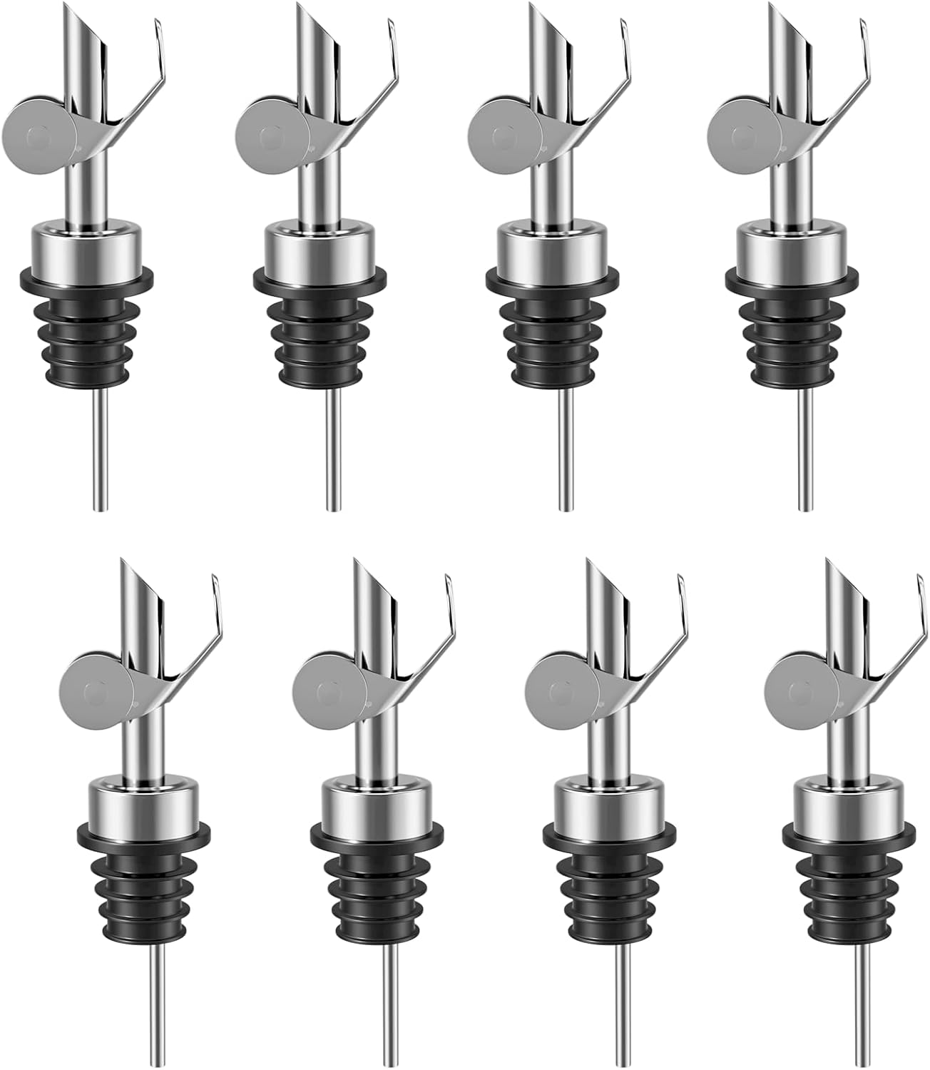 Olive Oil Dispenser Spout, Weighted Liquor Pour Spout, Syrup Dispenser Spout, Stainless Steel Automatic Pour Spouts for Liquor Bottles, Oil Bottles, Vinegar, Syrup and Alcohol 8 Pack Sliver