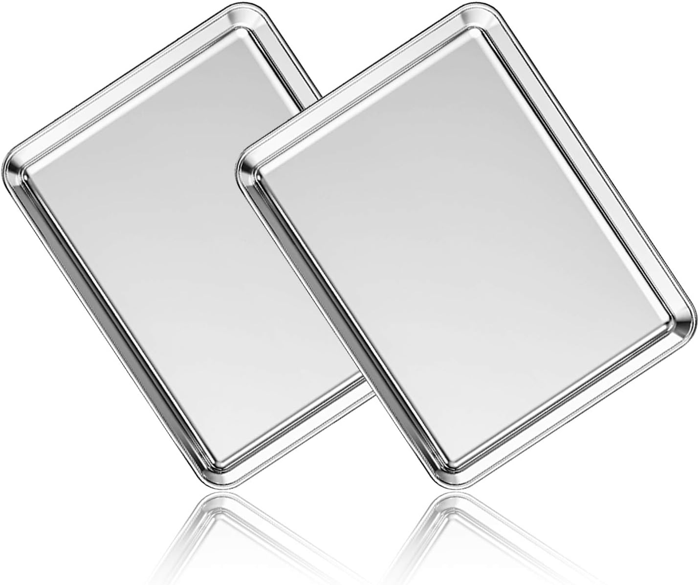 Stainless Steel Baking Sheet Set of 2, Deedro Cookie Sheet Metal Baking Pan Oven Tray, Non Toxic & Heavy Duty, Rust Free & Mirror Finish, Easy Clean & Dishwasher Safe, 12 x 10 x 1 Inch