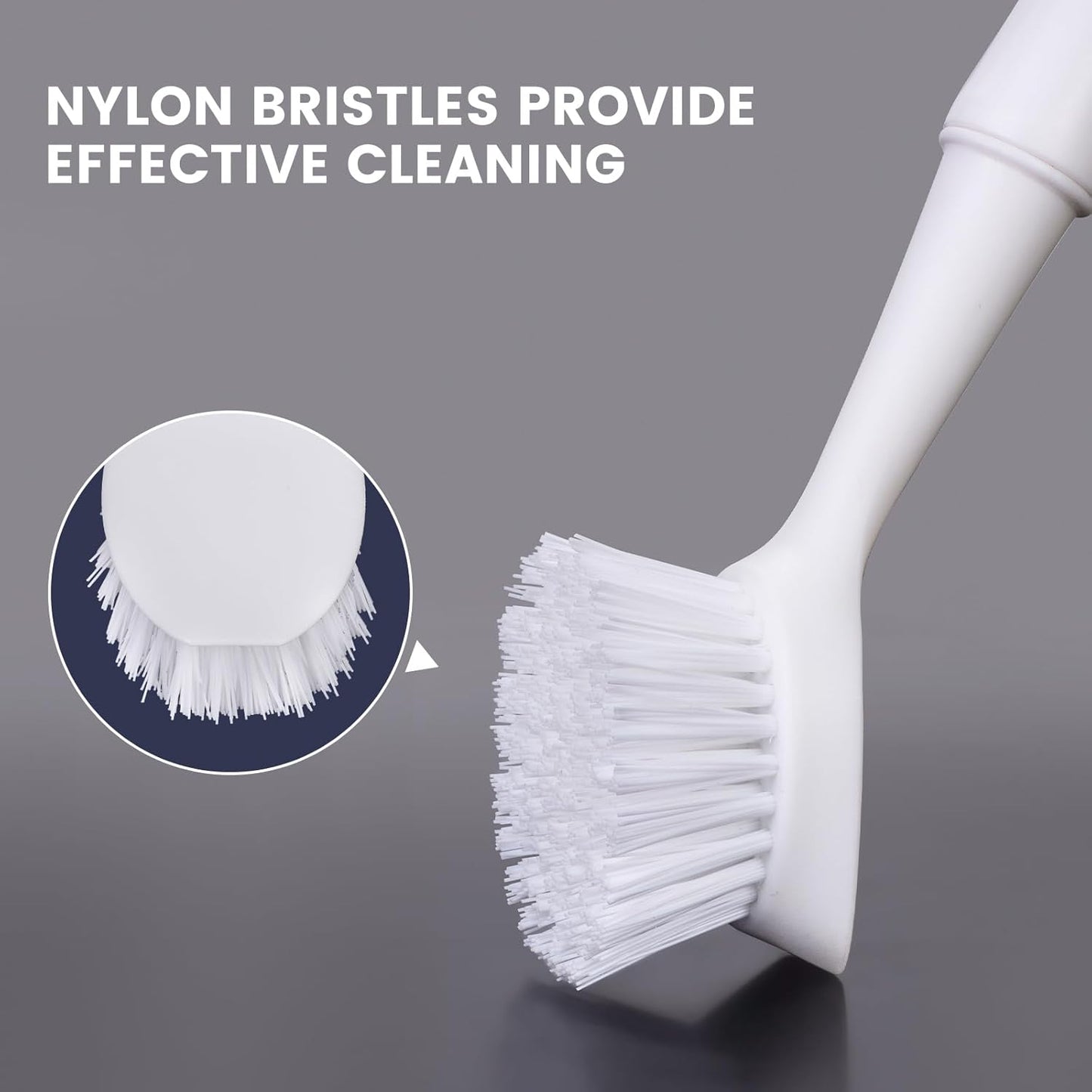 Dish Brush with Handle, Dish Scrub Brush with Built-in Scraper, Nylon Dish Scrubber, Kitchen Brushes for Dishes,Pots, Pans and Sinks 2 Pack