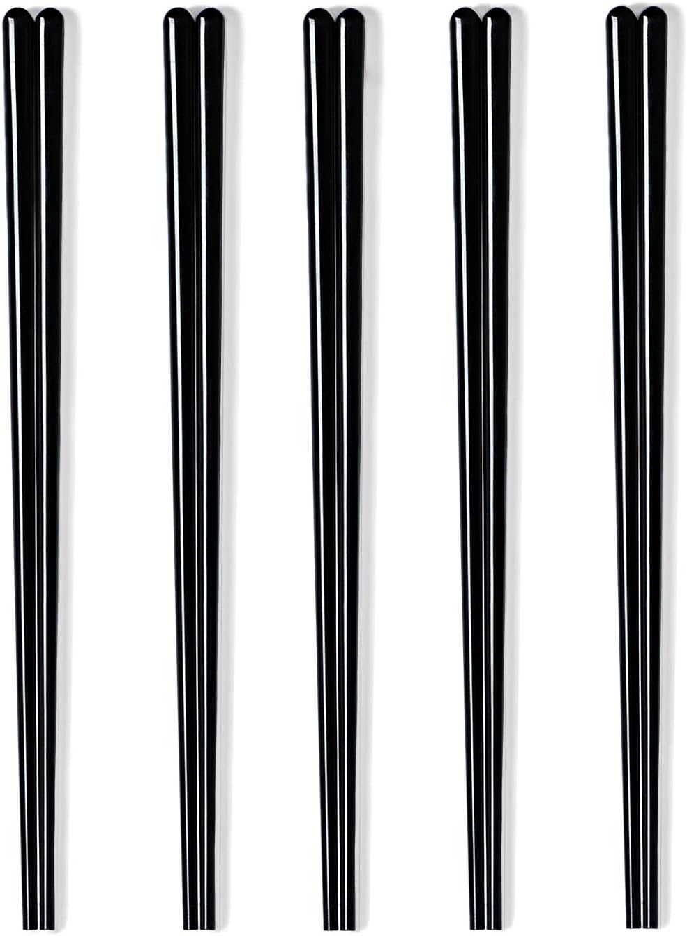 LEETOYI Ceramic Chopsticks Set of 5, Porcelain Chinese Chopsticks Easy To Clean, 9.6-Inch (Black)