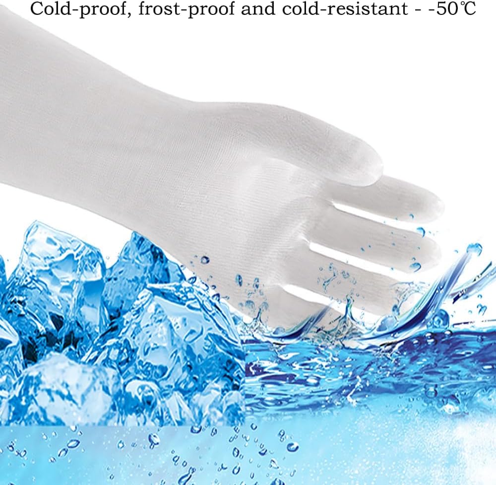 Silicone BBQ Gloves, Oven Gloves with Fingers 932°F Heat Resistant, Kitchen Waterproof Hot Proof Glove for Fryer, Smoker, Baking, Cooking (White, L)