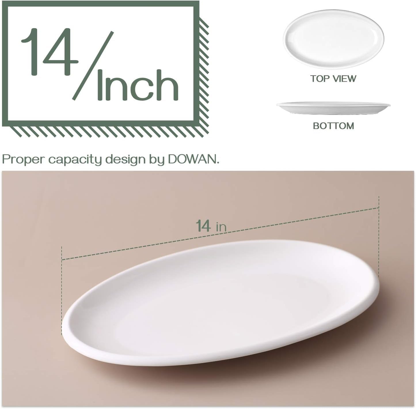 DOWAN 14" Serving Platters for Entertaining, Oval Soft White Serving Plates, Party Serving Trays and Platters Oven Safe, Porcelain Dinner Serving Tray Serving Dishes for Meat, Set of 2