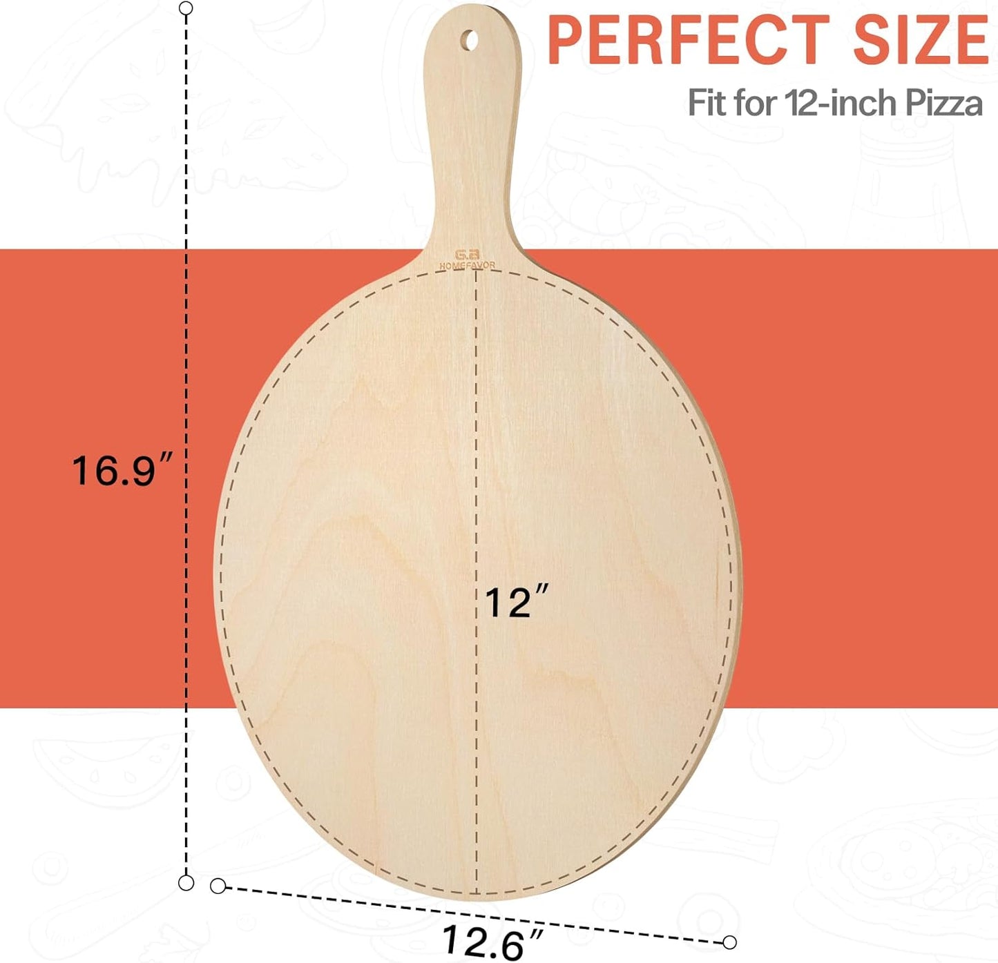 G.a HOMEFAVOR 2-Piece Wooden Pizza Peel: 12 Inch Pizza Spatula with Wood Handle Suitable for 12"x12" Pizzas - Large Cutting Board for Transferring Pizza in Oven