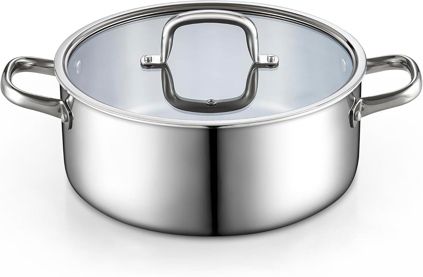 Cook N Home Stainless Steel Stockpot with Lid 7 Quart, Tri-Ply Clad Dutch Oven Soup Pot, Induction Cooking Pot, Silver