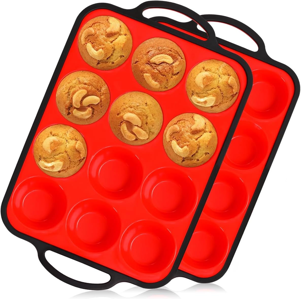 FUNBAKY Silicone Muffin Pan With Metal Frame, Muffin Tins Nonstick 12 Cups Regular Size Muffin Pan for Baking Muffin, Cupcake Food Grade