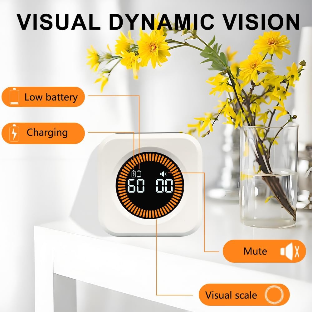 Visual Rotating Timer with 5, 10, 25 50 Minutes Preset, Desk Cube Count Down/up Timer, Rechargeable Custom-time Mute/Sound, Ideal for ADHD Work Learning Kitchen, White
